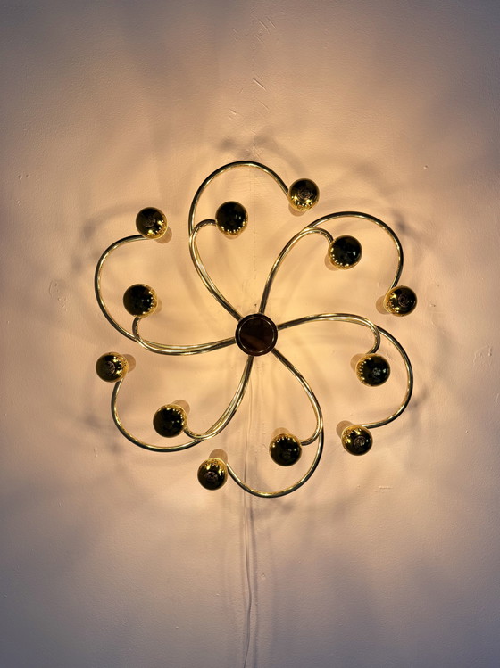 Image 1 of Vintage messing wad/plafondlamp, Scolari voor Helestra ‘70
