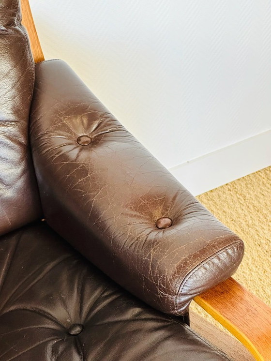 Image 1 of Scandinavian teak and leather bench, 1960