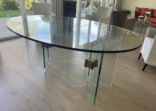 Ghyczy Table de salle à manger vintage en verre et laiton