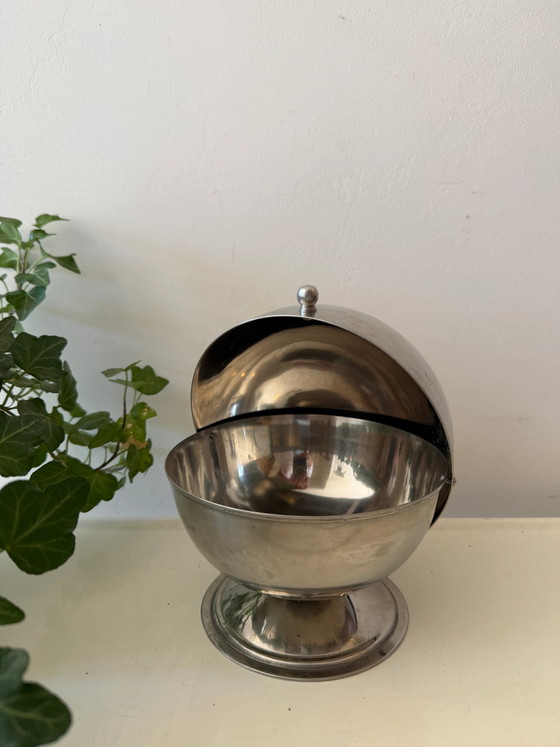 Zucker-/Bonbondose aus Edelstahl mit Rolldeckel – Geschirr, rvs, Space Age (photo 4 of 4)