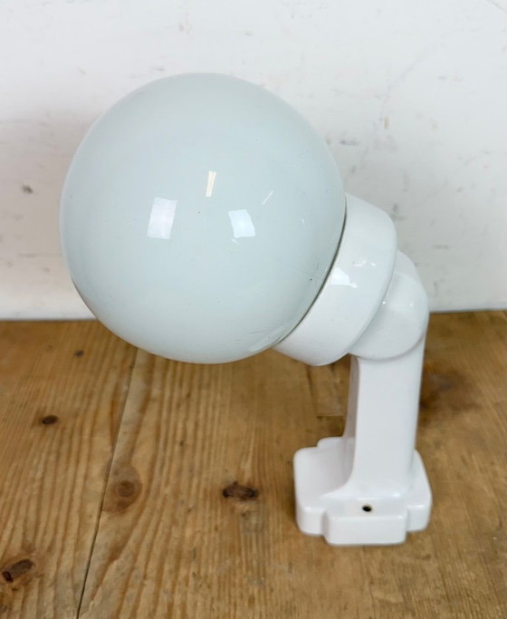 Image 1 of Vintage White Porcelain Wall Light with Milk Glass, 1950s