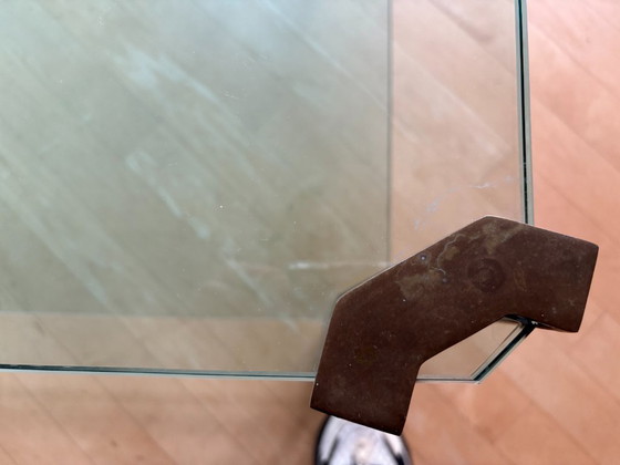 Image 1 of Tavolino da caffè vintage in vetro Peter Ghyzhi con gambe in ottone