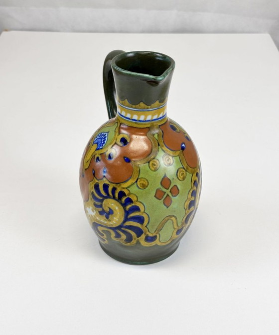 Brocca in ceramica antica dipinta a mano, Plateelbakkerij Zuid-Holland (PZH), Oggetti decorativi, Verde (foto 4 di 7)