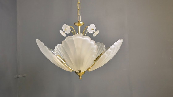 Vintage italian glass and brass chandelier, 1970s (photo 13 of 15)