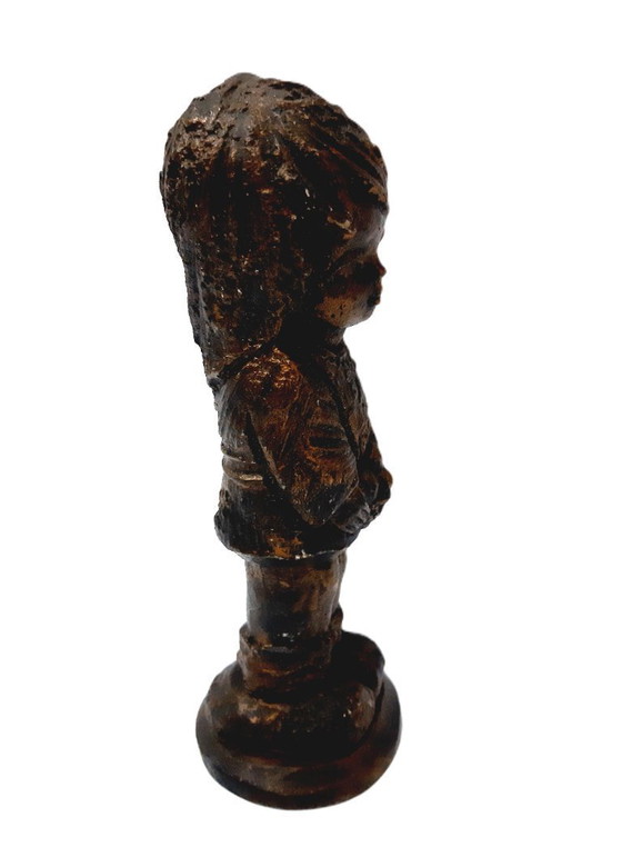 Image 1 of Vintage Copper Figurine – Girl in Thought 16 cm