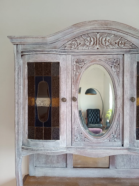 Image 1 of Antique sideboard with leaded glass and mirror