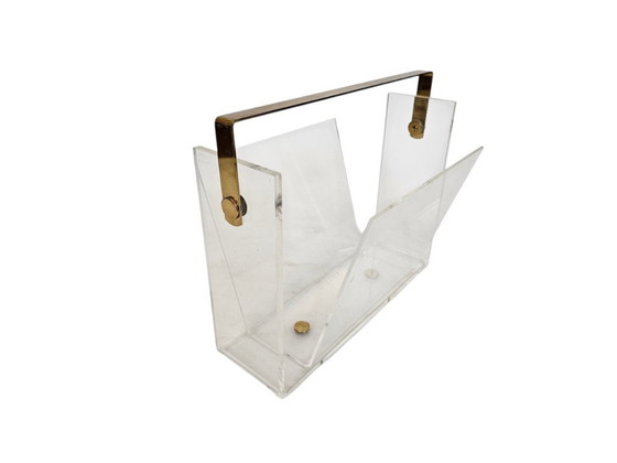 Image 1 of Magazine holder - design David Lange - lucite - brass - plexiglass - France - 70s