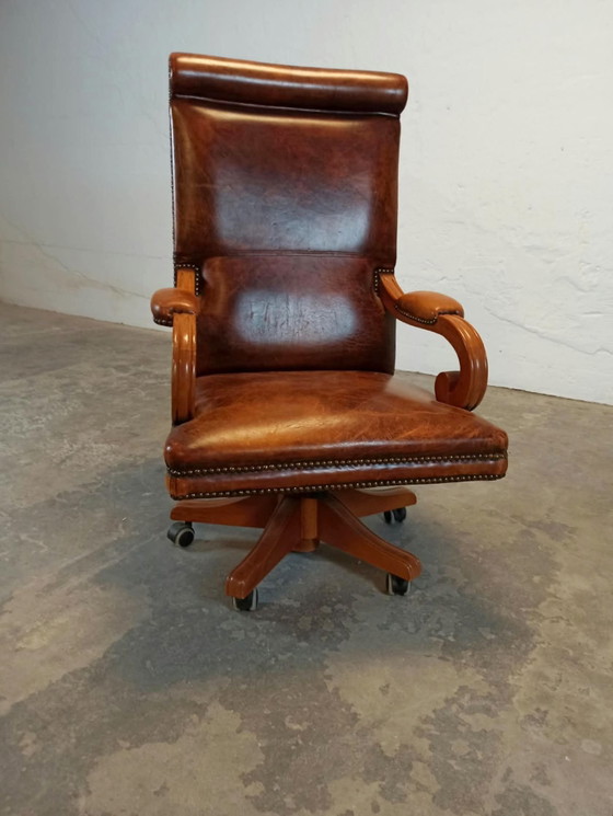 Fauteuil de capitaine pivotant en cuir – Bois (photo 9 of 15)