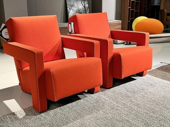 Image 1 of CASSINA  SET di 2 Poltrone637 Utrecht (NUOVE MAI USATE) in Lana KVDRAT Rossa 13L