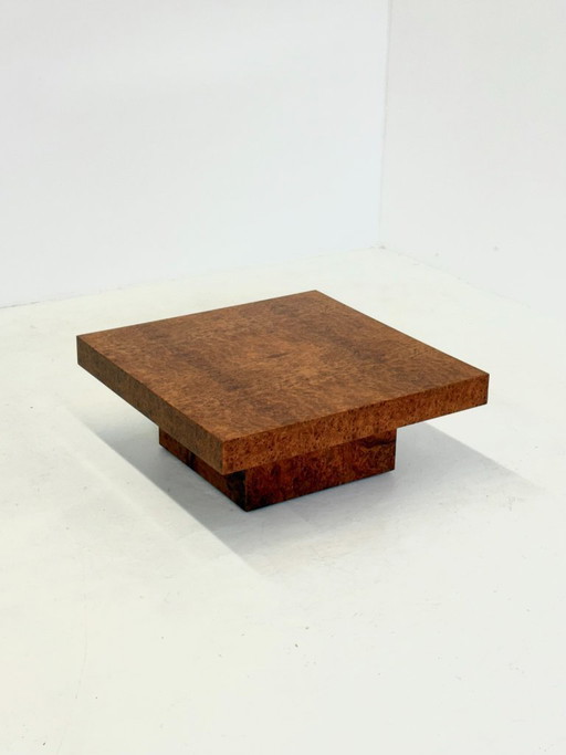 Square coffee table by Fratelli Turri with burl wood