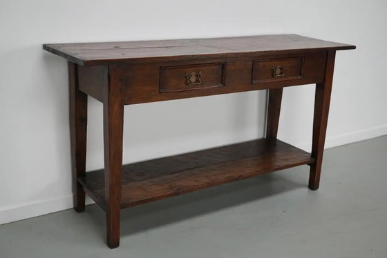 Image 1 of Vintage Franse rustieke landelijke eikenhouten bijzettafel
