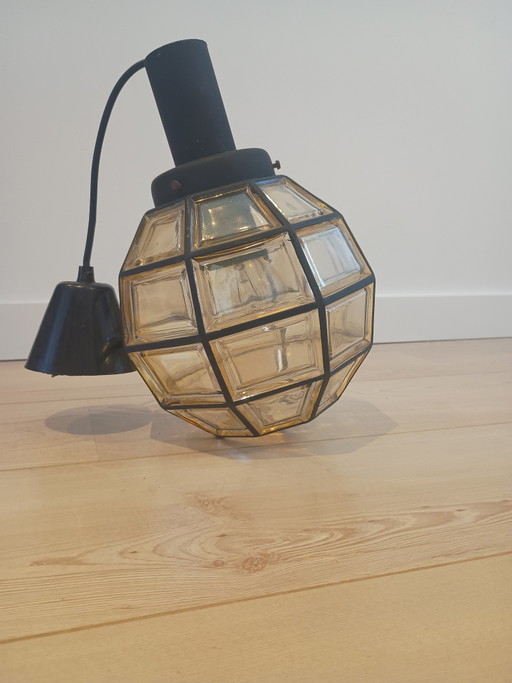 Design Lamp Glashütte Limburg Including Original Shade And Wiring. Amber Glass Brutalist Pendant Lamp. 70s – hanglampen