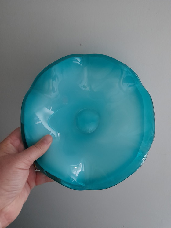 Image 1 of Vintage turquoise glazen lege zak