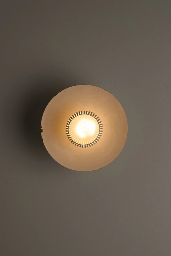 Mid-Century Flush Mount Ceiling Lamp with White Slatted Diffuser, Ceiling lights, Metal, Red (photo 5 of 6)