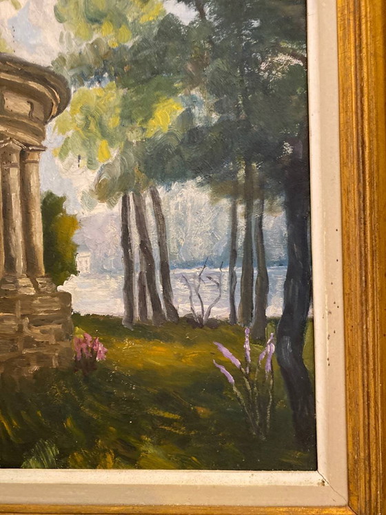 Oil on wood, Italianate park with columnar temple, circa , gilded frame, 47 x 37 cm – Paintings & Drawings (photo 3 of 8)