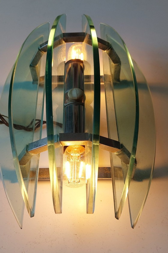 Image 1 of Par de apliques de pared italianos de cristal turquesa de Veca, 1970