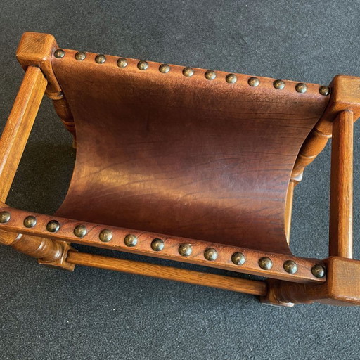Vintage-Zeitschriftenhalter im traditionellen Stil aus Holz und Leder