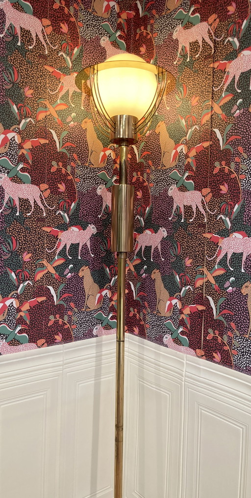 American floor lamp, glass and metal, 200 cm, 1950 design.
