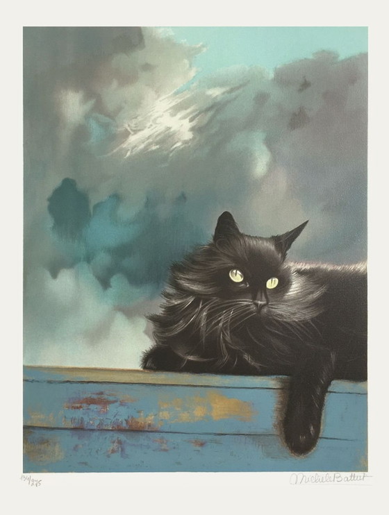 Image 1 of Michèle BATTUT Le chat gris Litografia firmata 1990