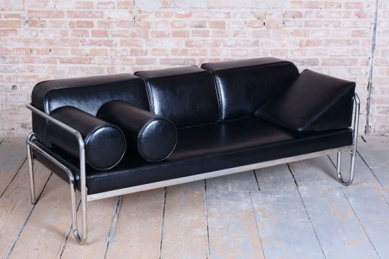 Divano Bauhaus restaurato, acciaio cromato, pelle di alta qualità, ceco, anni '30 – Divani, Leather, Metal (photo 9 of 13)