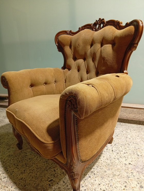 Vintage Fauteuil – Wood, Textile (photo 2 of 5)