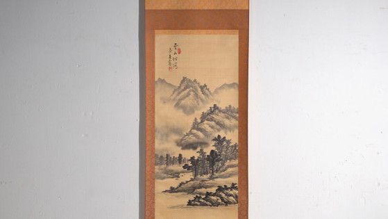 Antique Japanese kakejiku of a landscape in ink on paper – Japan, circa 1900 – Paintings & Drawings, Wood (photo 3 of 40)