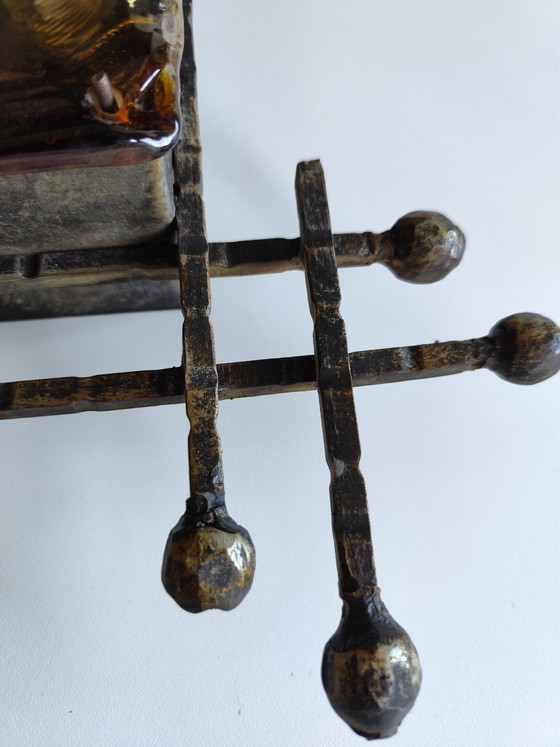 Image 1 of Pair of Brutalist wall lamps – Tom Ahlström & Hans Ehrlich – Murano glass & wrought iron – 1960s