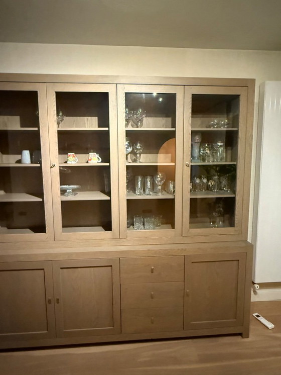 Image 1 of Buffet Goossens en chêne laqué gris éléphant au toucher doux avec système de fermeture amortie