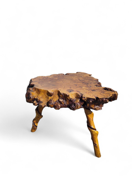 Image 1 of Primitive 1950s  Burlwood coffeetable
