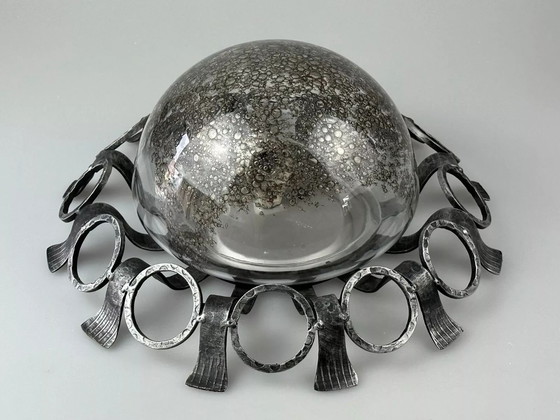 Image 1 of 60s 70s Brutalistische wandlamp of plafondlamp van ijzer & glas design