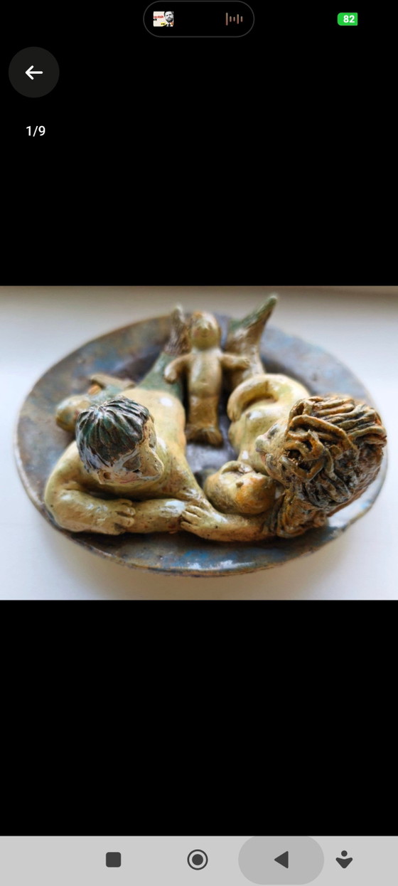 Unique 3D Ceramic Art Bowl - Mermaid Family (1988) (photo 2 of 7)