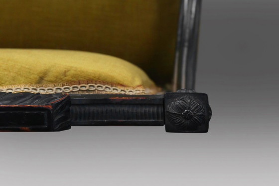 Image 1 of Fauteuil en bois noir et velours de style Empire, années 1850