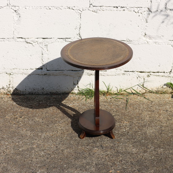 Image 1 of Consolle francese vintage in legno - Tavolino in pelle goffrata - Stile Napoleone III. - 60s