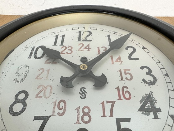 Image 1 of Black Industrial Factory Wall Clock from Siemens, 1930s