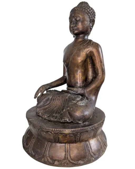 Antique 19th Century Bronze Thai Shan Buddha – 35cm – 3kg – Ritual Sealed – Sculpture (photo 9 of 10)