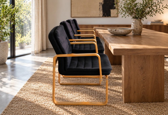 Set of four Dining chairs with wooden frame and black upholstery, Textile, Scandinavian (photo 2 of 10)