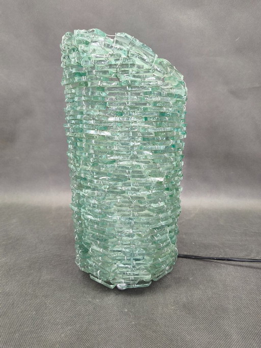 Italian Sculptural Glass Table Lamp, Wire and Glass Construction, 1980s
