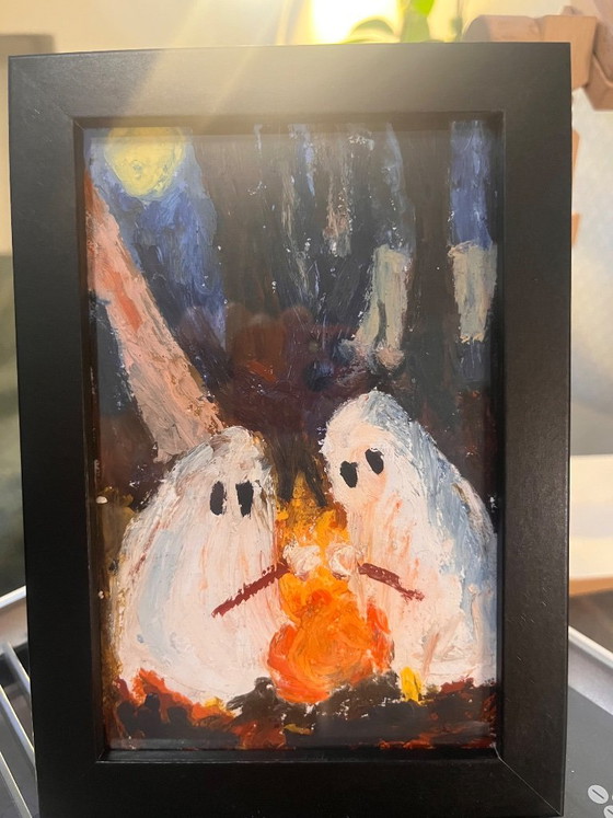 Free Souls at Camping Oil Pastel Painting – Paintings & Drawings, Paper, Glass (photo 3 of 5)