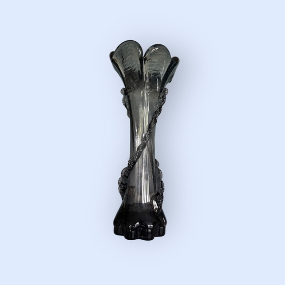 Image 1 of Vase sculptural en verre fumé - Hollywood Regency 1970