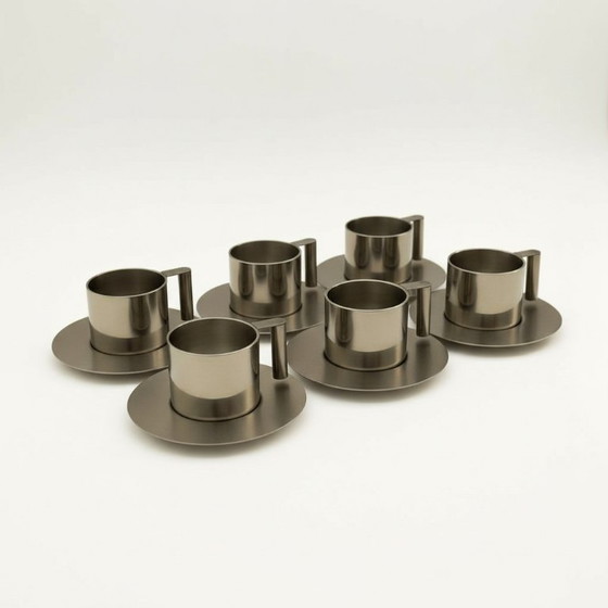 Image 1 of Italienische Espressotassen und Untertassen aus Edelstahl von Vemi (6er-Set)
