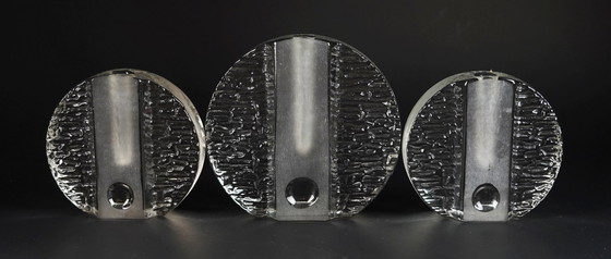 Image 1 of set of 3 round solifleur BLOCK VASES walther glas 60s 70s op art arrangement vases
