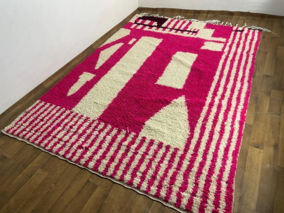 Image 1 of Handmade Moroccan Berber Wool Rug Geometric Patterns in Earthy Tones Soft Durable Artisan Craftsmanship