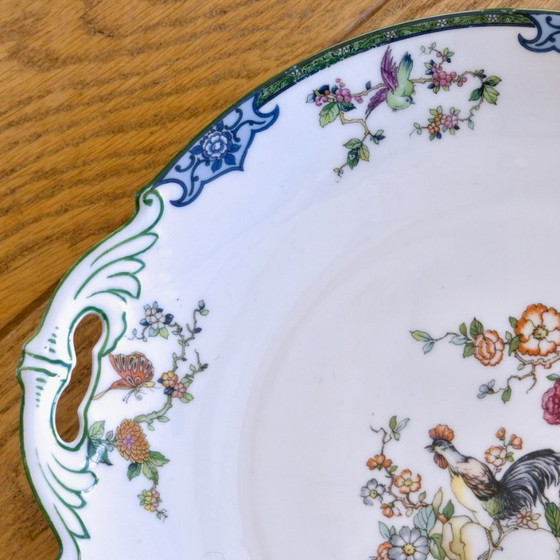 Image 1 of Vintage porseleinen servies uit de jaren 30, versierd met vogels, vlinders en een haan