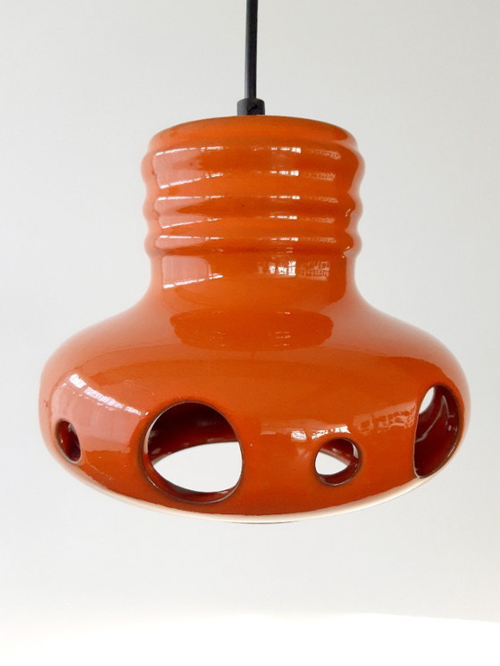 Image 1 of Oranje keramieken aardewerken vintage hanglamp, West Germany fat lava stijl, space age lamp