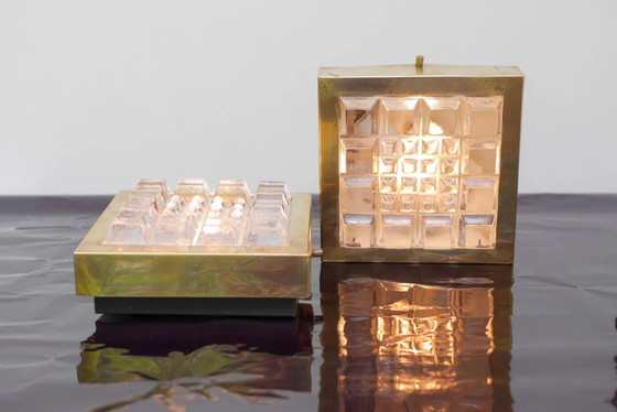 Image 1 of Schwedische brutalistische Wandlampen aus Glas und Messing von Falkenbergs Belysning, 2er-Set