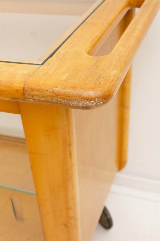 Jaren 50 Cees Braakman - Pastoe eikenhouten barcart – Serveerwagens, Glass, Wood (photo 8 of 9)