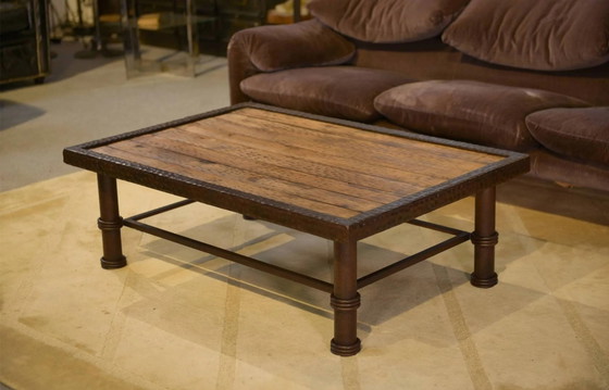 Brutalist coffee table made of wood and wrought iron from the 1960s., Brown (photo 8 of 13)