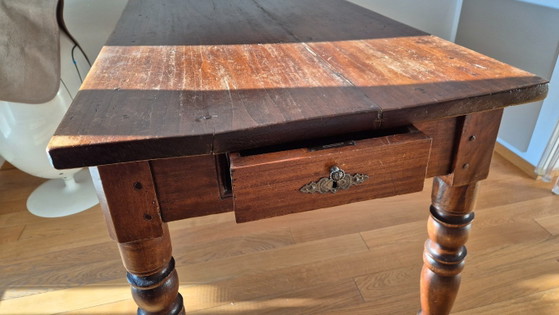 Antieke, rustieke tafel van massief hout met 2 lades – 19e eeuw – Eettafels, Wood (photo 5 of 5)