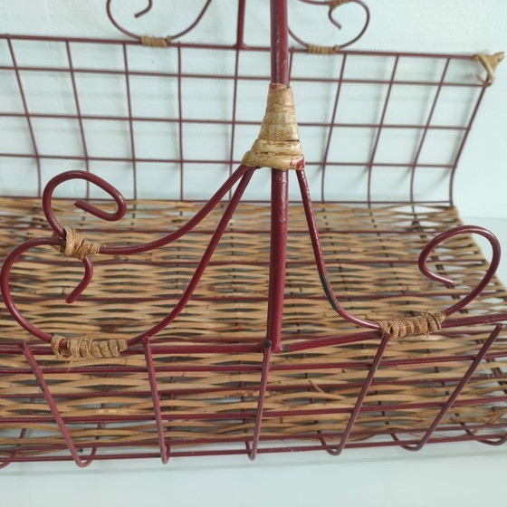 Image 1 of Cestino per il pane in metallo vintage francese in rattan, cestino per fiori