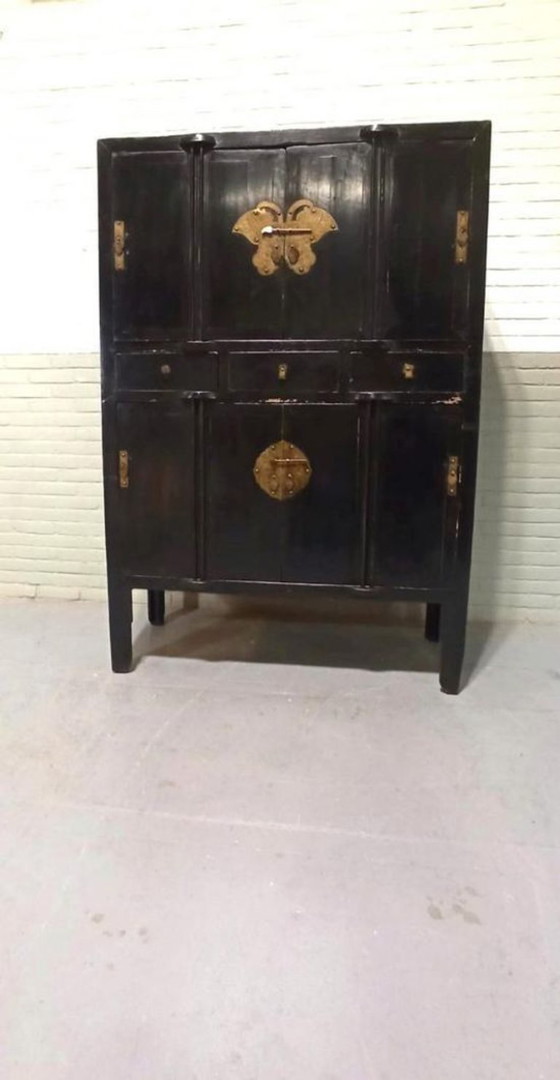 Image 1 of Vintage black lacquered and brass cabinet 